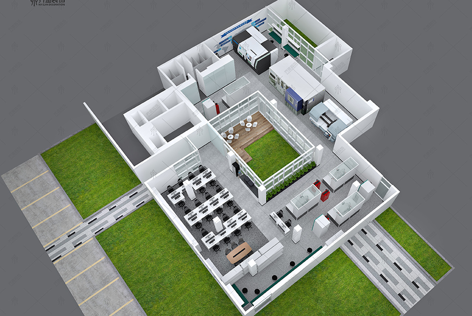 上海汽配研發(fā)中心辦公室墻裝修設(shè)計3D效果圖