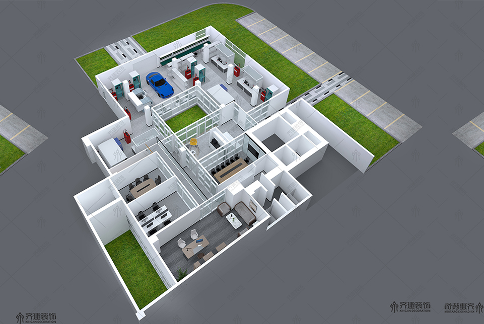 上海汽配研發(fā)中心辦公室墻裝修設(shè)計3D效果圖2